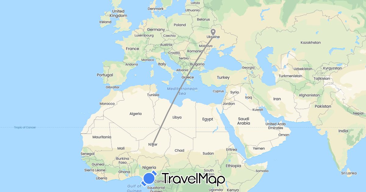 TravelMap itinerary: driving, plane in Ukraine (Europe)